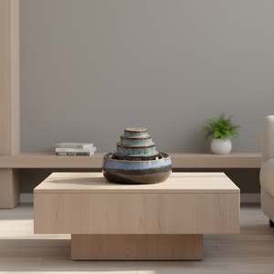 Fontaine d'eau moderne à trois niveaux en forme de tour, en céramique calcinée, avec LED, pour la décoration intérieure et extérieure. - Product Image 4