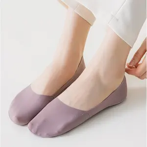 Summer Nylon Ice Silk Boat Socks Women No Show Breathable Low Cut Ankle Silicone Non-slip Invisible Thin Comfortable Bottom