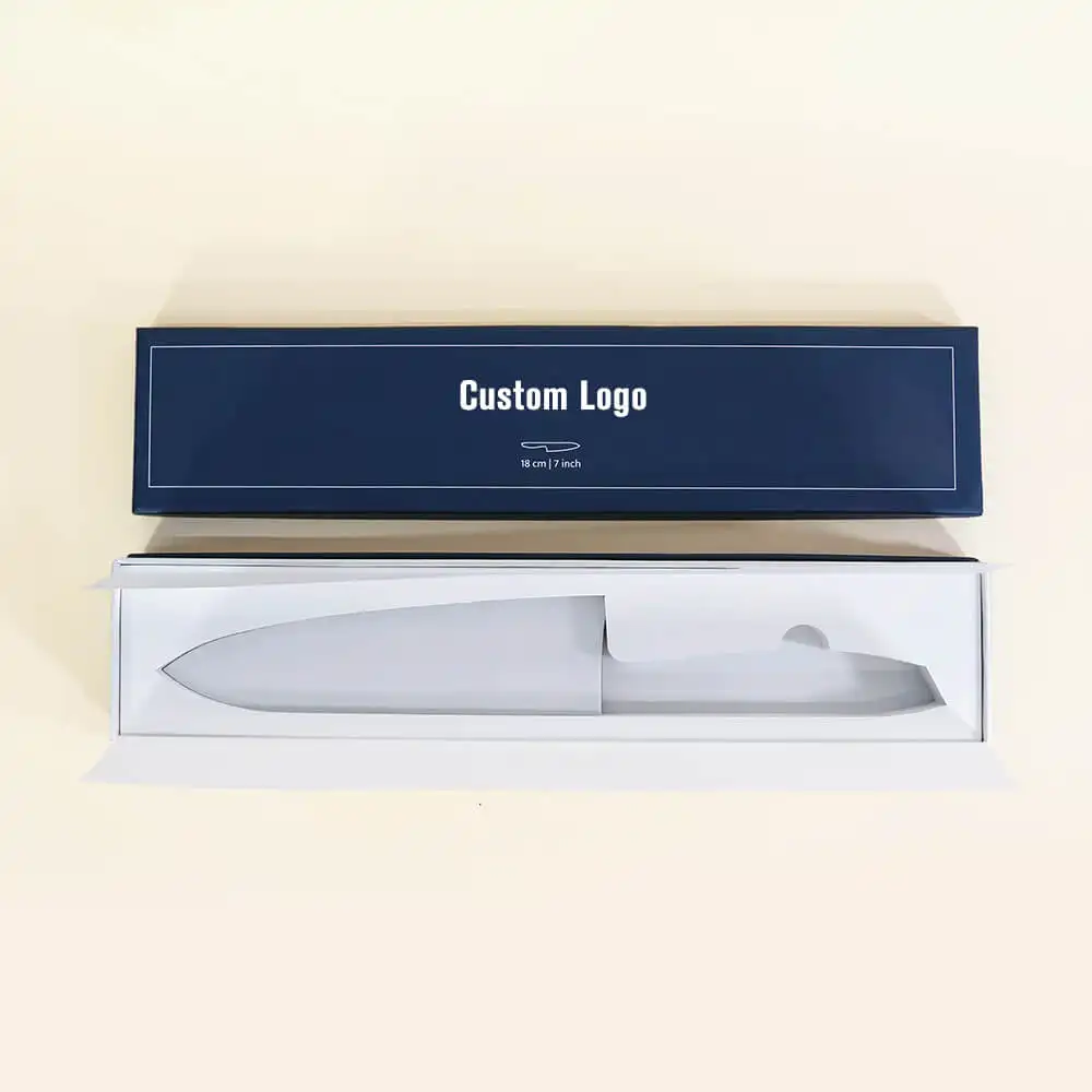 Boîte en carton dur rigide au design personnalisé Boîte d'emballage à fond bleu et couvercle avec raphe pour ensemble d'ustensiles de cuisine