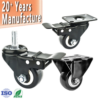 Roues pivotantes industrielles à double frein avec tige filetée de 1,5, 2 et 2,5 pouces pour chariots et plateformes de manutention