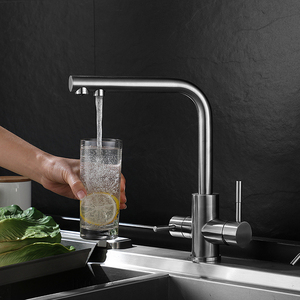 Grifo de Cocina <span class=keywords><strong>KEMEN</strong></span> 100% Libre de Plomo, Acero Inoxidable 304, con Filtro de Agua, 2 Funciones, Sin Extensión, Acabado Cepillado, Mezclador de Fregadero de Doble Manija - Product Image 2