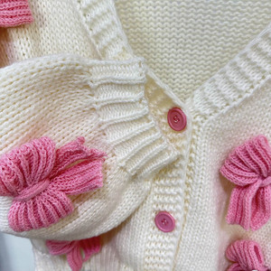 E&L OEM Automne Hiver <span class=keywords><strong>Pull</strong></span> décontracté pour <span class=keywords><strong>femme</strong></span> à col en V avec nœud motif ours, Cardigan ample et décontracté en maille, <span class=keywords><strong>Manteau</strong></span> tricoté avec broderie décorative - Product Image 3