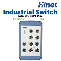 Switch de Red Ethernet Industrial para Ferrocarriles EN50155, IP67, Capa 3, Administrado, 8 Puertos Gigabit M12 con PoE Opcional, SNMP, Capacidad de 16 Gbps