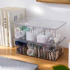 Boîte de rangement cosmétique transparente pour bureau avec couvercle et compartiments empilables pour organiser le maquillage 18L - Product Image 2