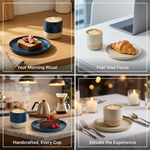 Set di Tazze e Piatti in Ceramica Giapponese di Grado Commerciale Kingze per Caffetterie Specializzate e Brunch - Product Image 6
