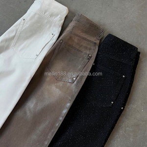 Jeans cirés personnalisés style streetwear, haute qualité, coupe droite ample, en denim vierge, imprimé à la feuille métallisée, effet délavé, baggy - Product Image 2