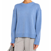 Pull en maille côtelée fine personnalisé en gros, col rond, 12GG, mélange de coton, tricot uni raffiné, pull d'automne pour femme