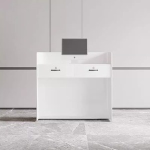 Mostrador de recepción de MDF blanco Clínicas pequeñas Escritorio de recepción de esquina Salones de belleza Tiendas minoristas - Product Image 4