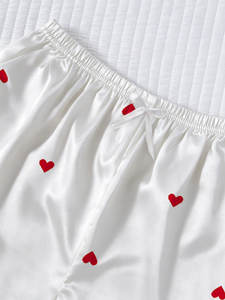 Pantalones Cortos de Pijama para <span class=keywords><strong>Mujer</strong></span> con Estampado de Corazones Rojos, Satén Suave, Ideales para el Verano - Product Image 6