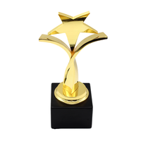Socle en bois noir personnalisé Prix du meilleur partenaire avec étoile torsadée à cinq branches Trophée moderne en métal doré antique pour l'artisanat du métal