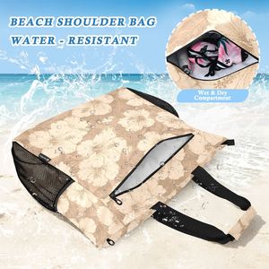 Bolsa de Mano Reutilizable de 2 Piezas con Estampado Floral para las Vacaciones, Bolsa de Mano de Verano para Mujer con Bolsillos de Malla, Bolsa de Playa con Logotipo Personalizado y Bolsa Adicional - Product Image 5
