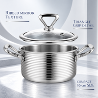 WOXIANG Marmite à fondue transparente avec couvercle en verre 16 cm, en acier inoxydable côtelé 3 couches, pour soupes Oden et service à table