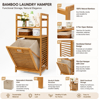 Estante organizador de baño de bambú extraíble de diseño moderno con cesta de lavandería de almacenamiento de madera para ropa sucia de baño