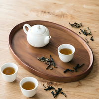 Plateau de service ovale multifonctionnel en bois de noyer, style chinois moderne, durable, pour boissons, aliments, décoration de la maison