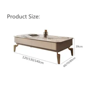 NOVA Modern Design Living Room Luxury Marble Coffee Table Gold Metal Led Rectangle Central Control Tables With 2 Drawers