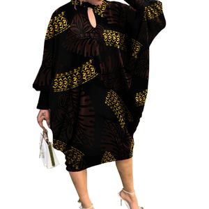 Abito da donna a manica lunga con fiori di ibisco Vintage marrone abito da donna con Design tribale polinesiano abiti da isola taglie forti - Product Image 6