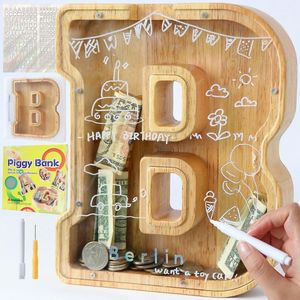 Hucha de madera con alfabeto para niños, caja de dinero transparente con letras en inglés, juguete de almacenamiento para edades de 5 a 7 años - Product Image 3