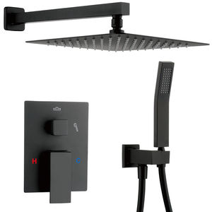 Ensemble de douche de salle de bain de luxe en laiton noir à double fonction encastré, mitigeur de salle de bain gris pour hôtel, ensemble de douche encastré - Product Image 1