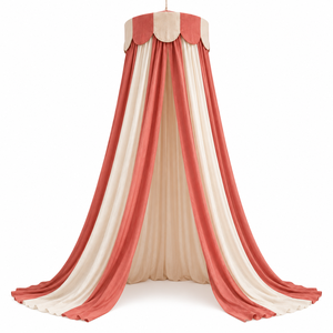 Dusty Red Off-White Portable Foldable Kids Bed <strong>Canopy</strong> 245cm 100% Cotton Dome Hanging Mosquito Net <strong>Nursery</strong> Bedroom Decoration - Product Image 1