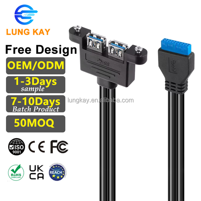 LUNG KAY 0.3m 2 Port USB 3.0 a Female to 20 Pin Header Motherboard Cable Internal Connection Usb3.0 to 20pin/19pin Adapter Cable