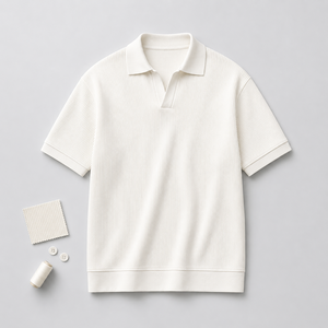 Polo en coton tricoté à manches courtes pour homme avec logo personnalisé, respirant, décontracté, couleur unie, blanc - Product Image 2