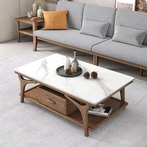 Mesa de centro y mueble para TV de madera maciza de estilo nórdico, combinación moderna minimalista de mármol y madera de fresno, juego de sala de estar con almacenamiento. - Product Image 2