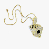 Grand Collier Chaîne Cubaine Hip Hop Miami avec Pendentif Cartes à Jouer en Alliage et Strass CZ