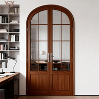 Porte intérieure double en chêne blanc style français DEMEA, aux normes européennes, avec arche en verre, isolation phonique, design moderne pour villa.