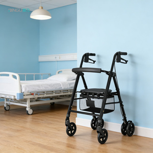 <span class=keywords><strong>Deambulatore</strong></span> in Lega <span class=keywords><strong>di</strong></span> Alluminio a Quattro Ruote <span class=keywords><strong>con</strong></span> Schienale Curvo e Cestino a Rete, Ausilio per la Mobilità Pieghevole, Attrezzatura per Riabilitazione Medica - Product Image 1