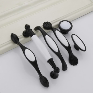 มือจับตู้เซรามิกพอร์ซเลน + โลหะผสมสังกะสีมือจับลิ้นชักตู้สีดำและสีขาวลูกบิดเฟอร์นิเจอร์ - Product Image 3