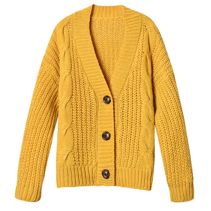 Cárdigan suelto de lana para mujer, suéter de punto suave, cuello en V, hombros caídos