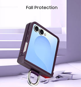 Nueva llegada para <span class=keywords><strong>Samsung</strong></span> para Galaxy <span class=keywords><strong>Z</strong></span> Flip7/Flip6/Flip5 lujo PU cuero Smartphone dedo anillo soporte plegable teléfono contraportada - Product Image 4