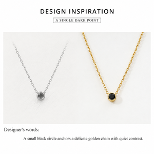 Collier pendentif rond noir en acier inoxydable et acrylique, plaqué or 14 carats sous vide, variantes or et argent - Product Image 2