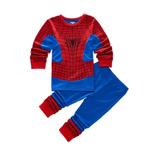 Çocuk giyim erkek sonbahar ince uzun kollu örümcek adam pijama ev kostüm döner örümcek adam cadılar bayramı