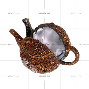 Bolso de mano romántico para mujer con diseño de tetera y diamantes de imitación, cartera de noche con cristales y pájaros bonitos, bolso vintage para cócteles y citas. - Product Image 3