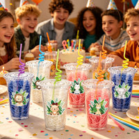 Lot d'autocollants DIY de dessins animés Dinosaures et Océan pour gobelets en plastique, décorations de fête d'anniversaire pour enfants, cadeaux de remerciement et remplisseurs de sacs cadeaux