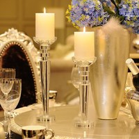 Ensembles MH-TZ0584 de trois grands bougeoirs en tube de cristal pour décoration de table de mariage