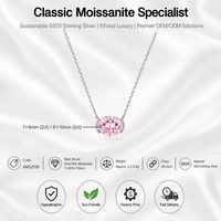 Collier en Moissanite Rose Ovale Est-Ouest en Argent 925 - Pendentif Demi-Sertissage 2ct/3ct avec Chaîne Câble - Cadeau Moderne