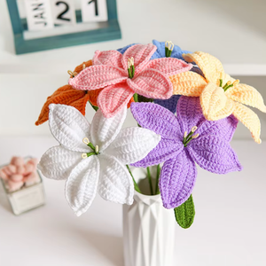 Искусственные цветы теплые уютные вручную вязанные крючком цветы самодельный букет лилии цветок Домашний Настольный Декор - Product Image 6