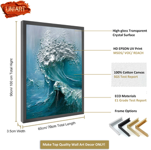 Stampa su <span class=keywords><strong>Tela</strong></span> di Onde Oceaniche Astratte e Texturizzate, Decorazione Murale, Dipinto a Olio 3D Personalizzato di Paesaggio Costiero - Product Image 3