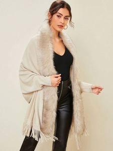 Suéter Cárdigan de Moda para Mujer, Otoño Invierno, Nuevo, con <span class=keywords><strong>Cuello</strong></span> de Piel, Chal, Chaqueta, Abrigo - Product Image 3
