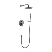 Ensemble de robinetterie de douche encastrée pour salle de bain, en laiton bronze, avec fonction eau chaude et froide, poignée unique, cartouche céramique et pommeau de douche rond effet pluie