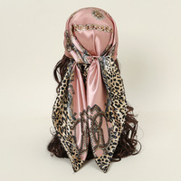 Bandeau imprimé léopard pour femme Turban personnalisé Hijab 900*90cm foulard carré Hijabs bandana en satin de soie pour femme