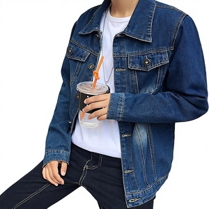 Veste en jean pour homme, décontractée, boutonnée, couleur unie, coupe classique, automne, délavée, 100% coton, lavable - Product Image 1