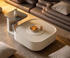 Modern Minimalist Coffee <b>Table</b> with Storage White and Black Set Living Room Furniture Faux Marble <b>Top</b> Plastic Frame - Product Image 2