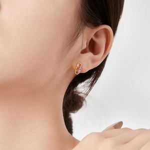 Dylam Tiny <b>Cute</b> Design Solid Sterling Silver Colorful Baguette 5A Cubic Zircon Diamond Paper Clip Shape Stud <b>Earrings</b> for Women - Product Image 5