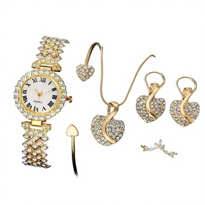 Women's Classic <strong>Gold</strong>-Plated Quartz <strong>Watch</strong> Jewelry <strong>Set</strong> Necklace Ring Earrings with Rhinestone Zircon for Wedding Party Gift - Product Image 4