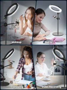 Anneau lumineux pour bureau avec support, support de caméra/téléphone suspendu avec anneaux lumineux de 10,5 pouces pour <span class=keywords><strong>iPhone</strong></span>, trépied de téléphone avec lumière - Product Image 2
