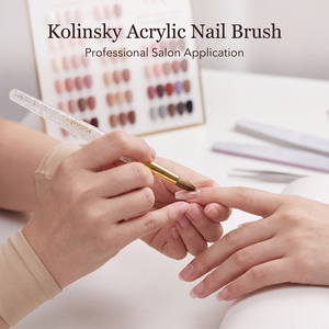 Kit de pinceaux à ongles en acrylique Kolinsky 9 tailles OEM ODM, manche transparent blanc pailleté, virole dorée, outil de manucure - Product Image 5