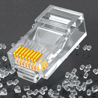 SAMZHE - Paquete de 10 Conectores RJ45 CAT6 UTP de 15u, Chapados en Oro, Transparentes, Sin Blindaje, para Cable Ethernet Cat6, Enchufe Modular 8P8C de 1.08mm
